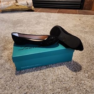 Brand New Lauren Lorraine Beth Black Sparkly Ballerina Flat Shoes, Size 5.5